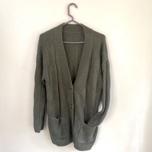 Amazon Green Cable Knit Button Up Cardigan Sweater Size Medium